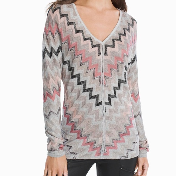 NWT White House Black Market V-Neck Chevron Pullover Sweater Top - Picture 1 of 4